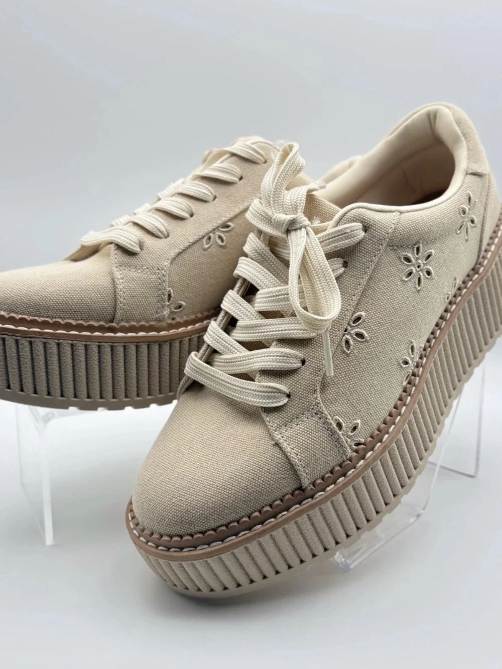Dolce Vita Cream Canvas Platform Sneakers with Eyelet Details